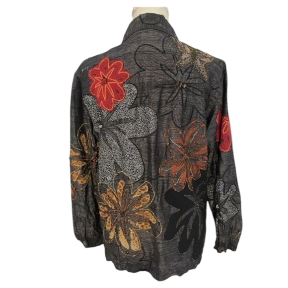 Pure Silk Witchy Whimsigoth Floral Beaded Embroidered Artsy Blouse/Jacket Sz M - Picture 2 of 10